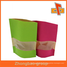 wholesale printing natural bottom gusset kraft paper bag with window for food packaing